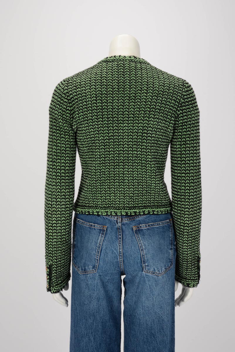 Chanel Green Chenille Knit CC Button Cardigan FR 34