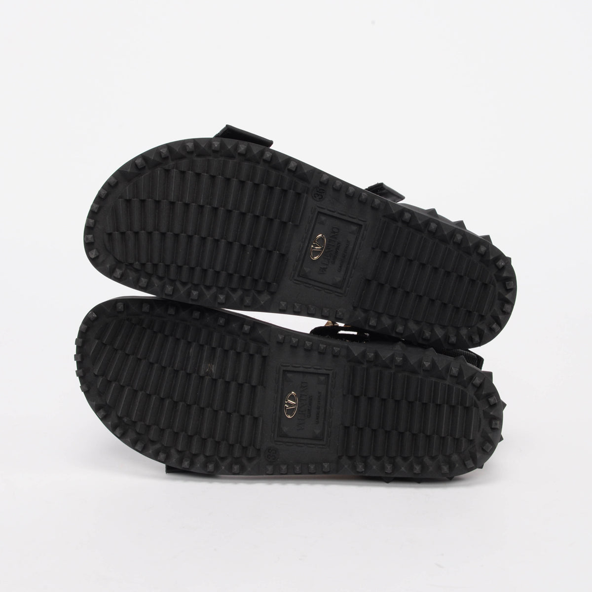 Valentino Black Nylon Rockstud Espadrille Sandals 36