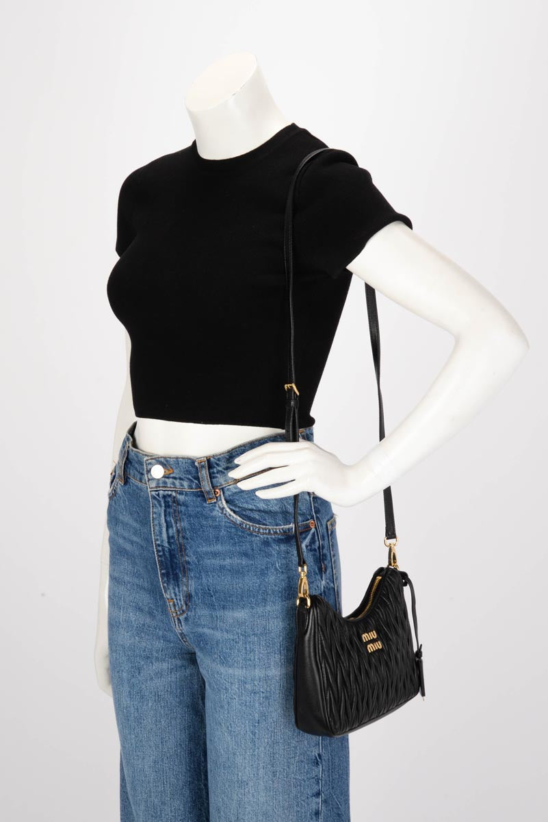 Miu Miu Black Matelasse Nappa Shoulder Bag