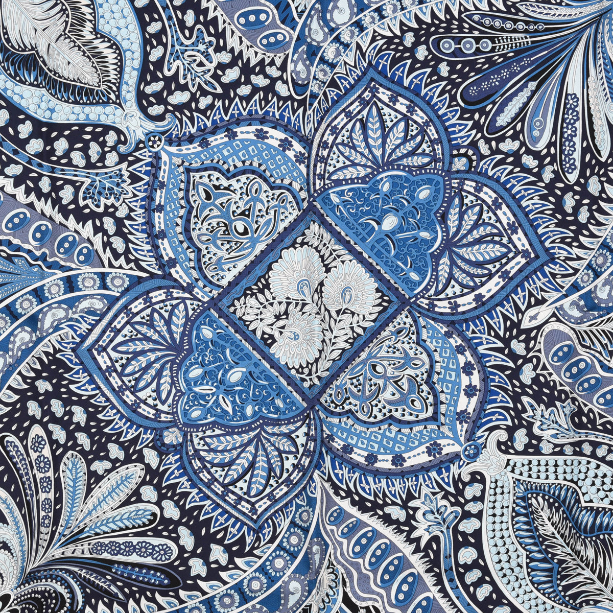 Hermes Blue Silk Le Jardin De La Maharani Scarf