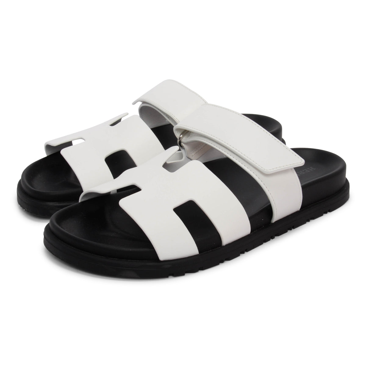 Hermes White Calfskin Chypre Sandals 37