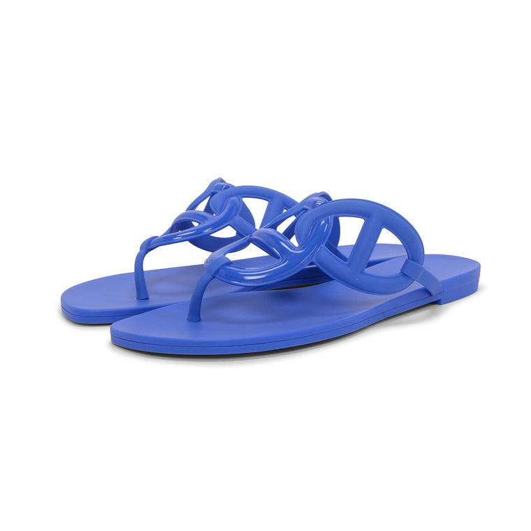 Hermes Electric Blue Rubber Egerie Thongs 39