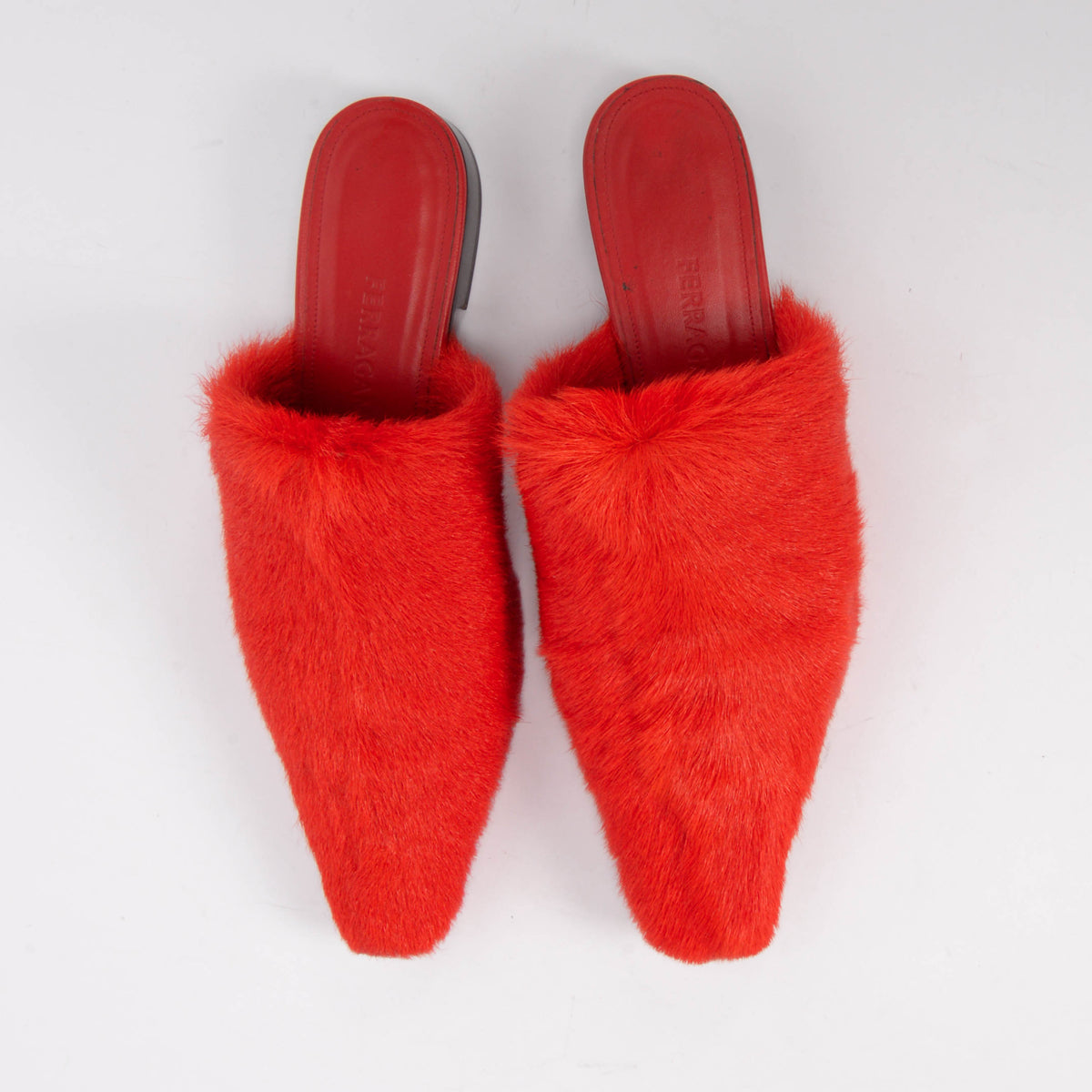 Ferragamo Flame Red Calf Hair Selestina Flats 10
