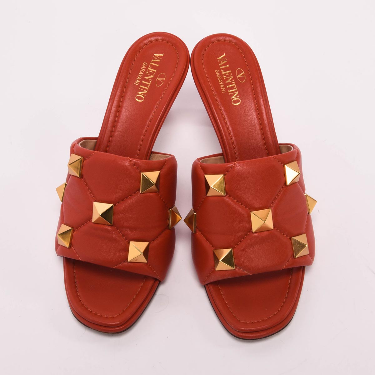 Valentino Amber Calfskin Roman Stud Mules 38