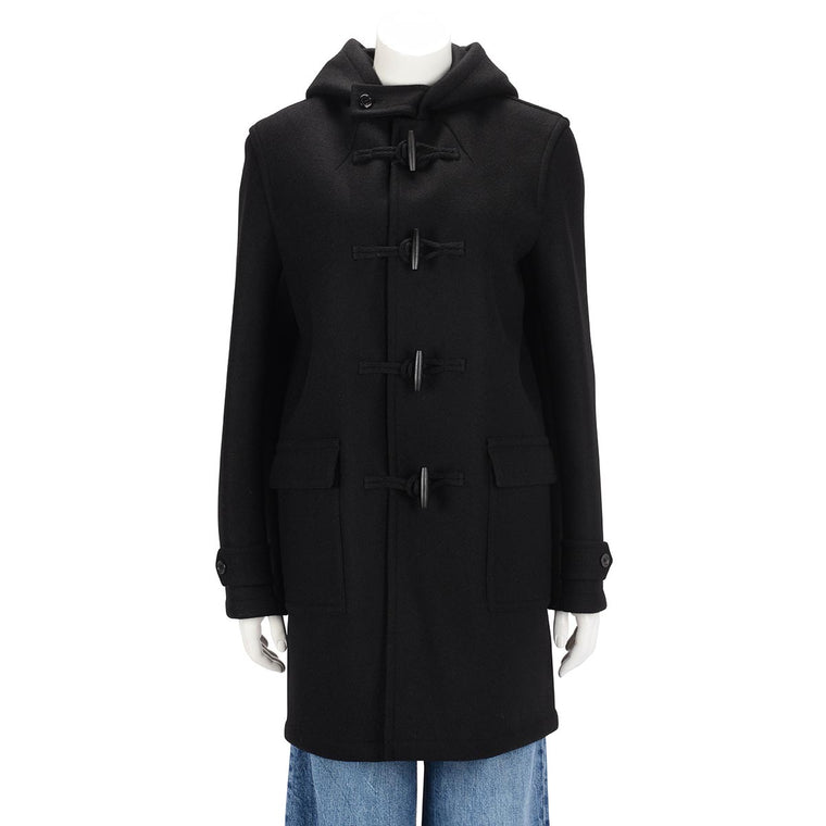 Saint Laurent Black Wool Hooded Duffle Coat FR 42