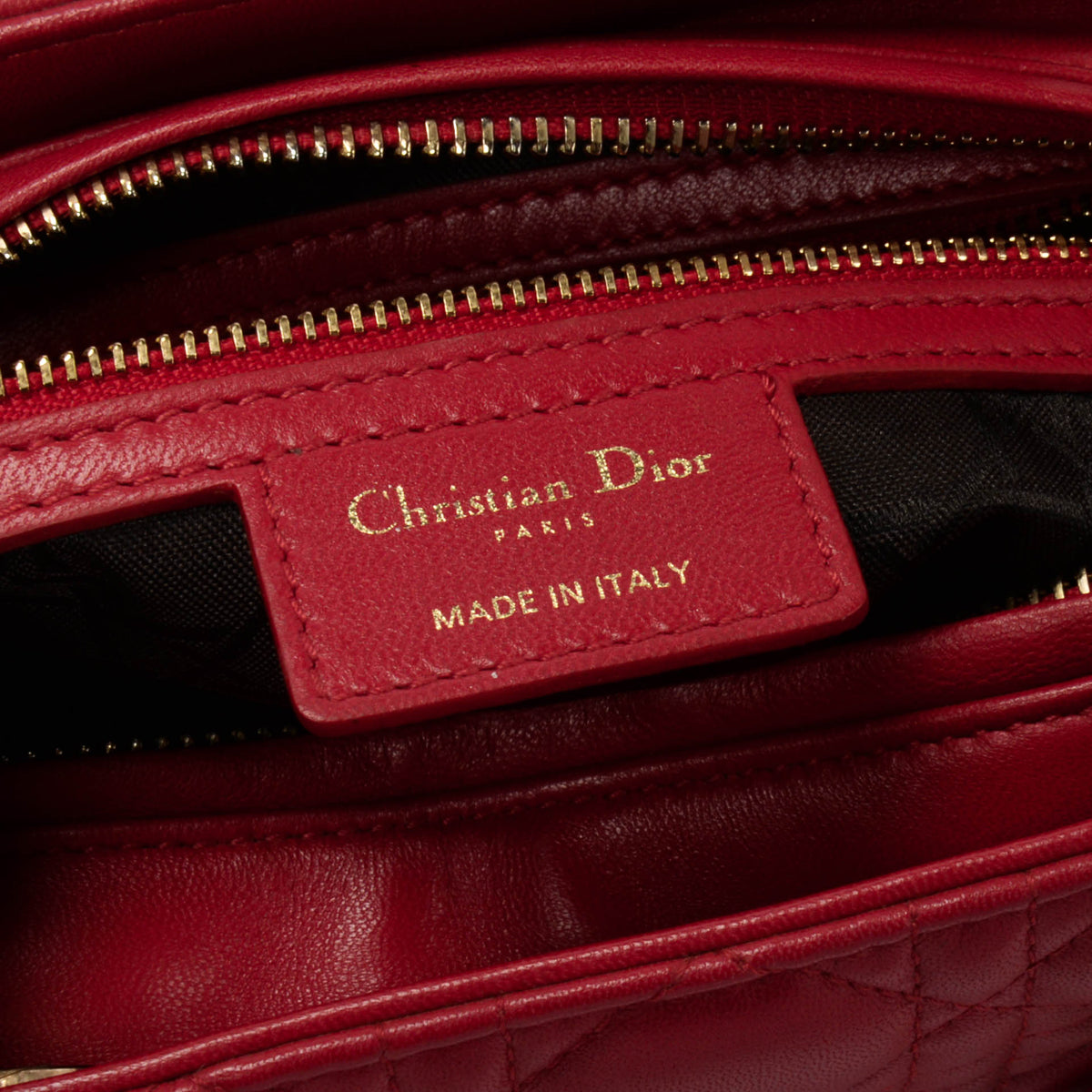 Dior Red Lambskin Cannage Medium Lady Dior Bag