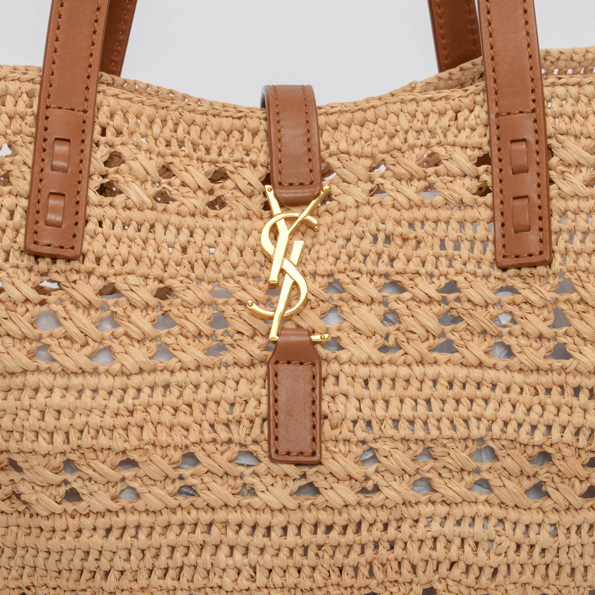 Saint Laurent Tan Raffia Medium Panier Basket Tote