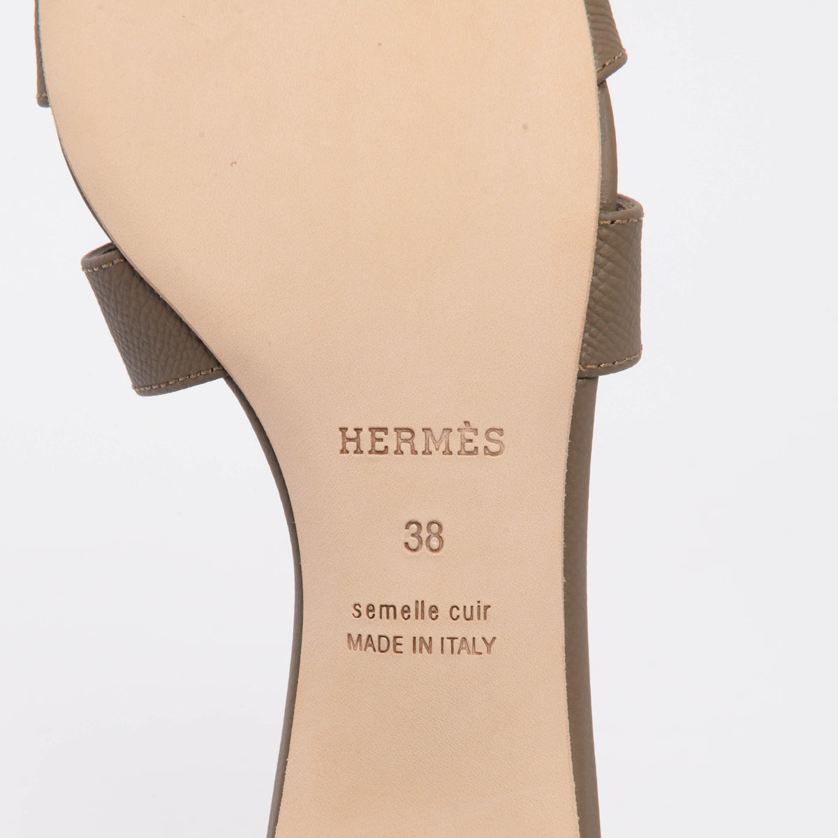 Hermes Etoupe Epsom Oasis Sandals 38