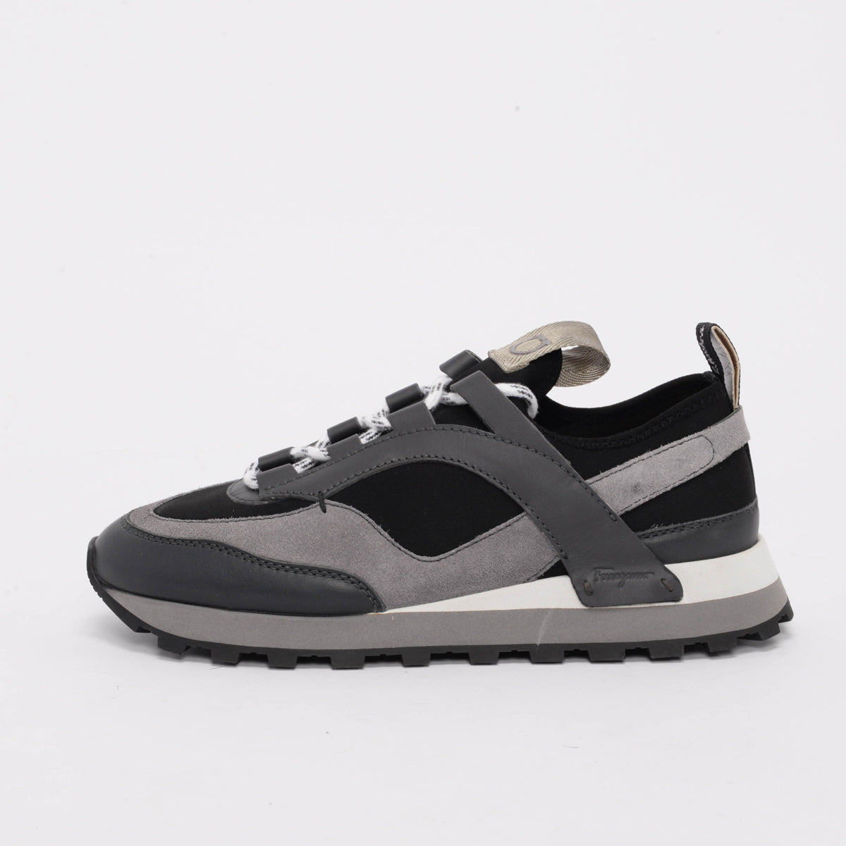 Ferragamo Dark Grey Calfskin & Suede Indy Sneakers 7.5