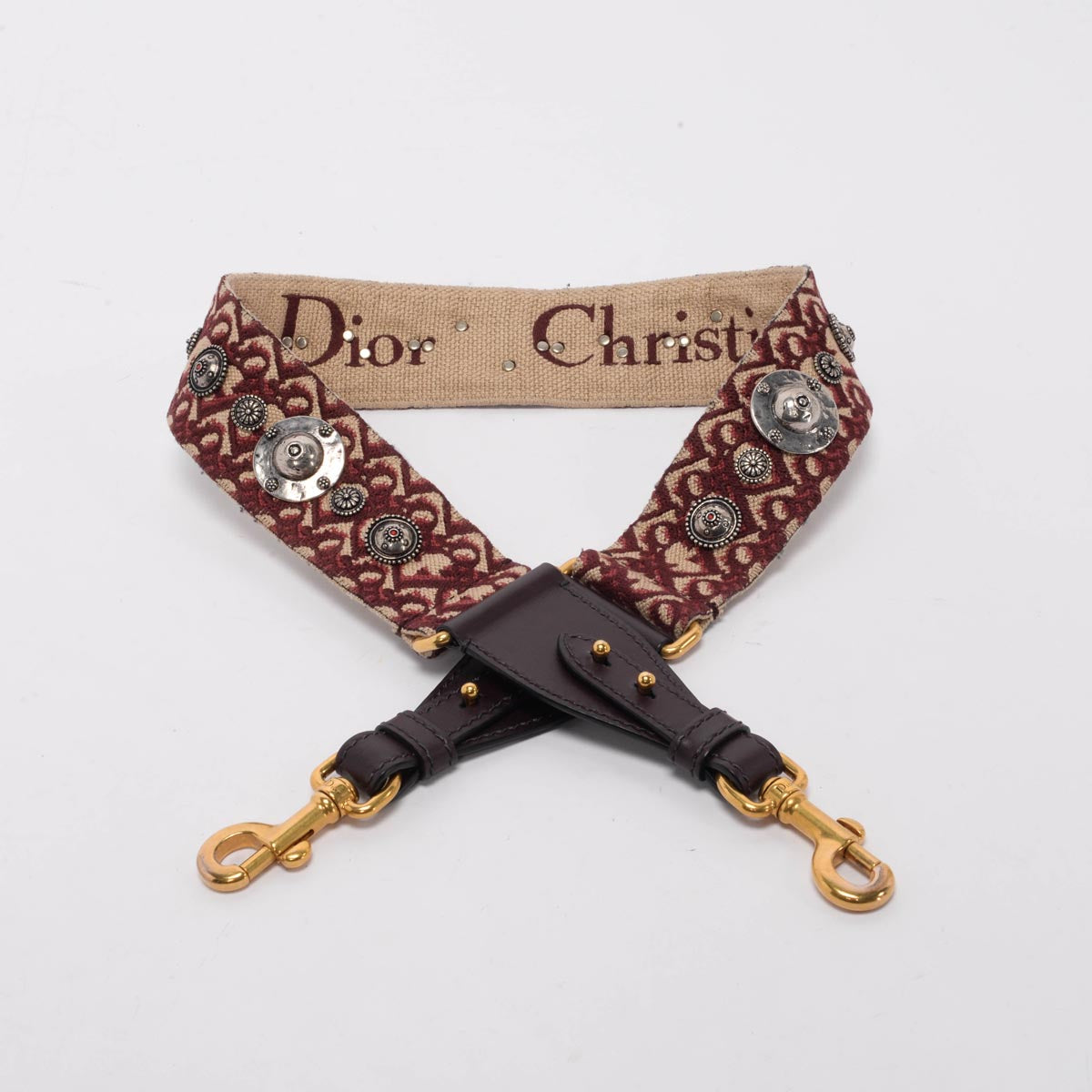 Dior Burgundy Oblique Embellished Bag Strap