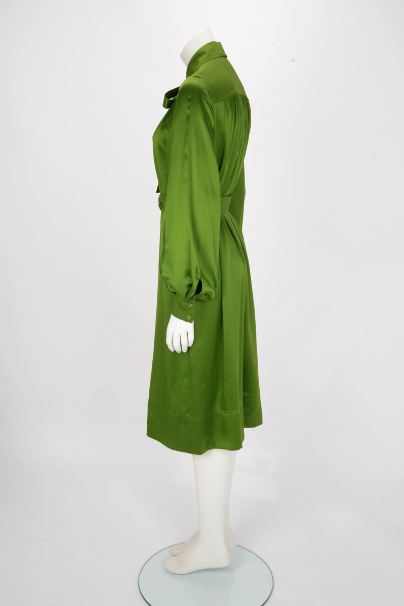 Celine Green Silk Belted Midi Dress FR 34