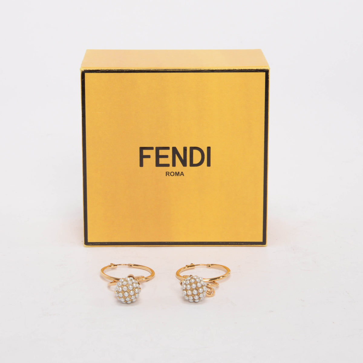 Fendi Gold Pearl Fruit Drop Hoop Earrings
