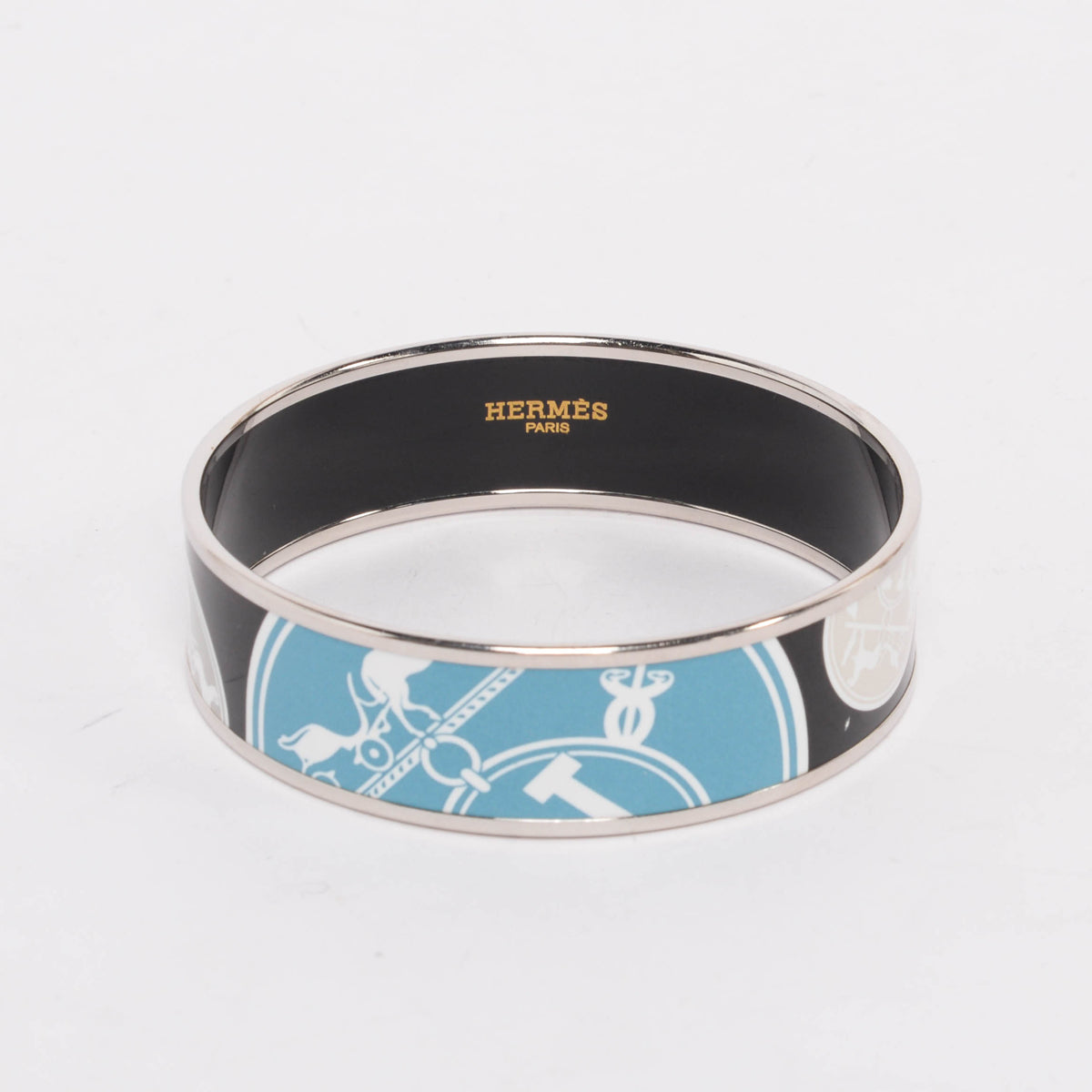 Hermes Black Enamel Confettis d'Ex Libris Wide Bangle