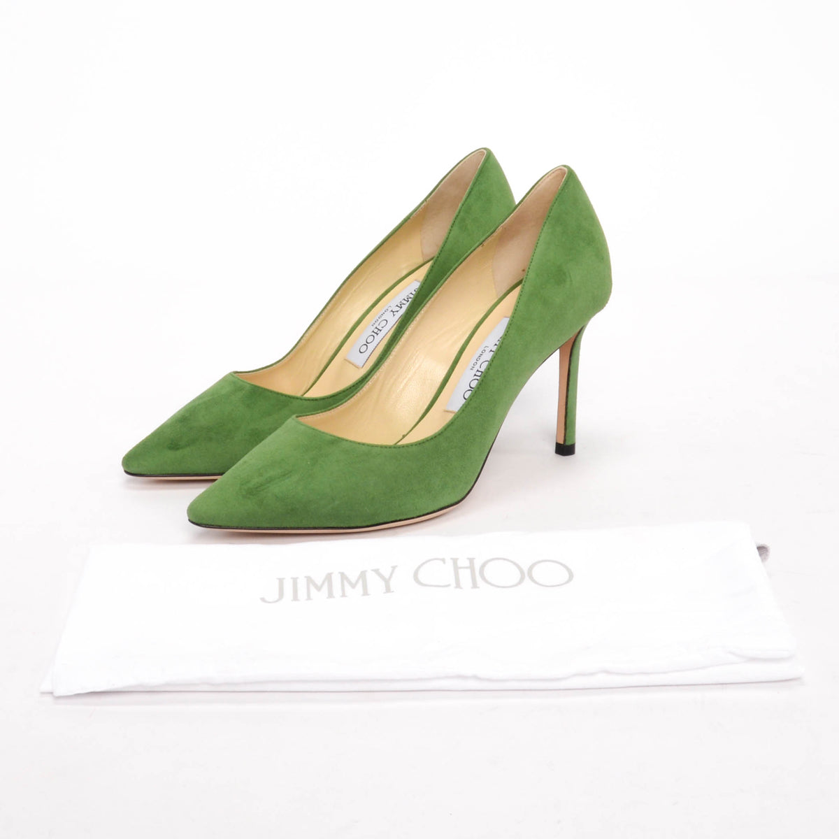 Jimmy Choo Apple Green Suede Romy 85 Pumps 36.5
