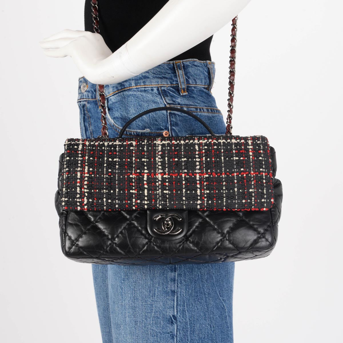 Chanel Calfskin & Tweed Airlines Top Handle Bag