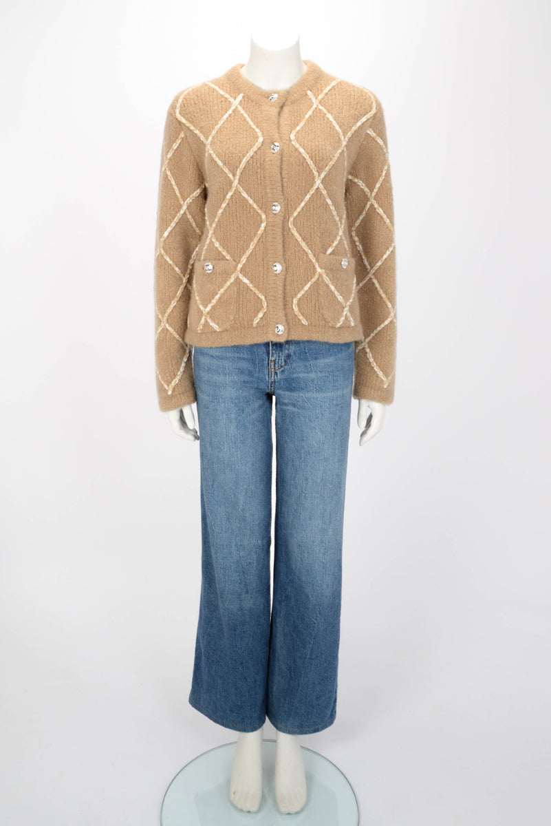 Chanel Beige Cashmere Diamond Quilted Cardigan FR 40