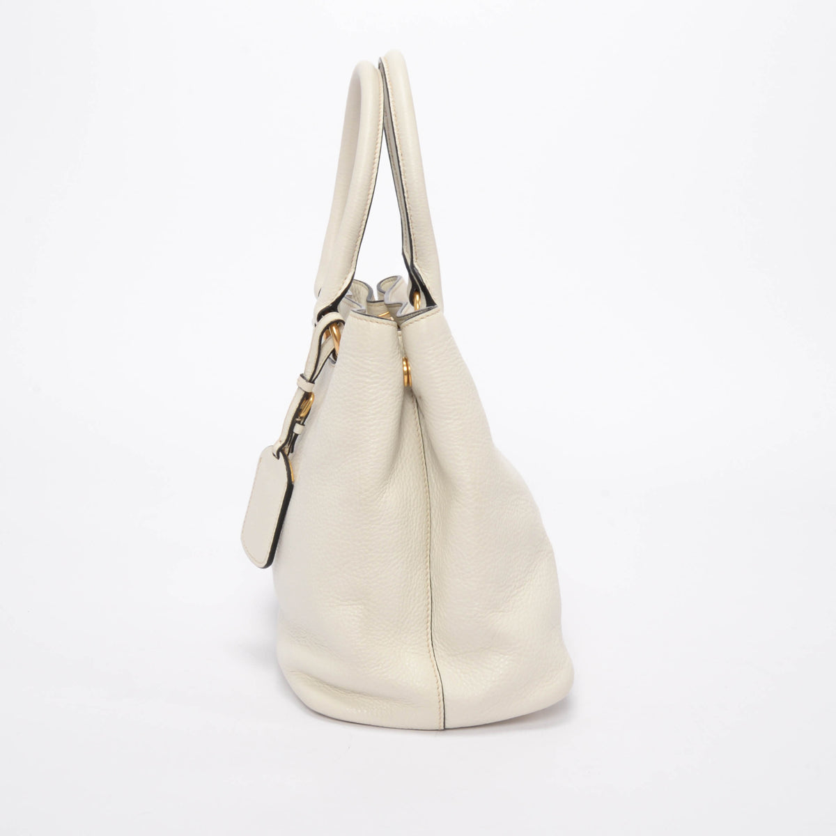 Prada Talco White Vitello Phenix Small Shoulder Bag