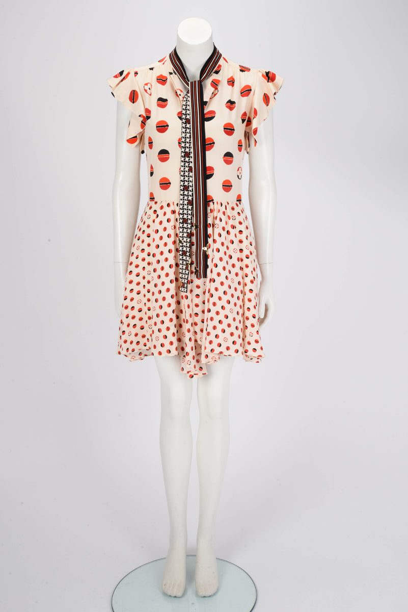 Louis Vuitton Beige & Red Silk Flower Printed Dress FR 36