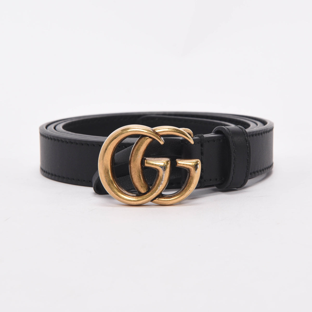 Gucci Black Smooth Leather GG Marmont Thin Belt