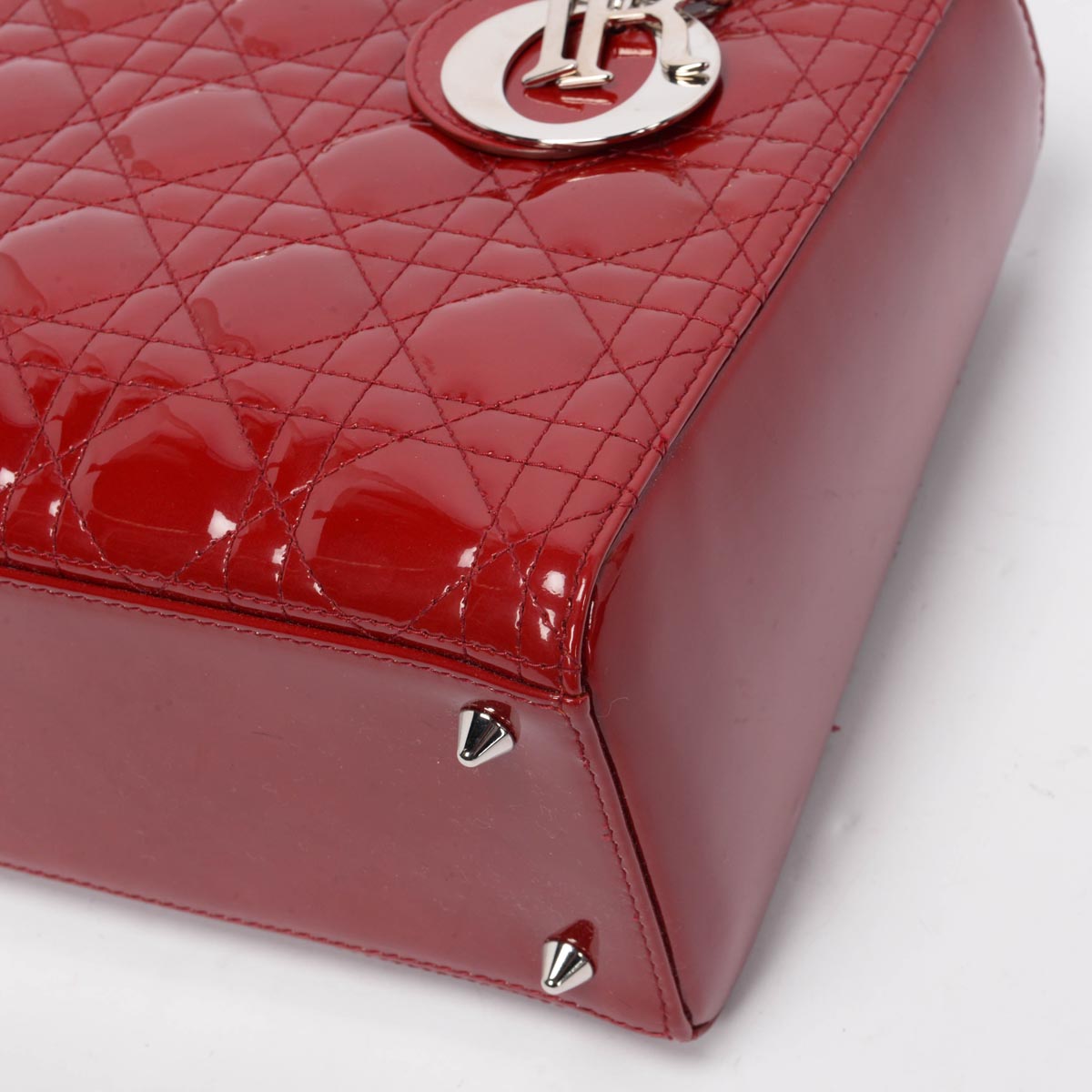 Dior Red Cannage Patent Medium Lady Dior Bag