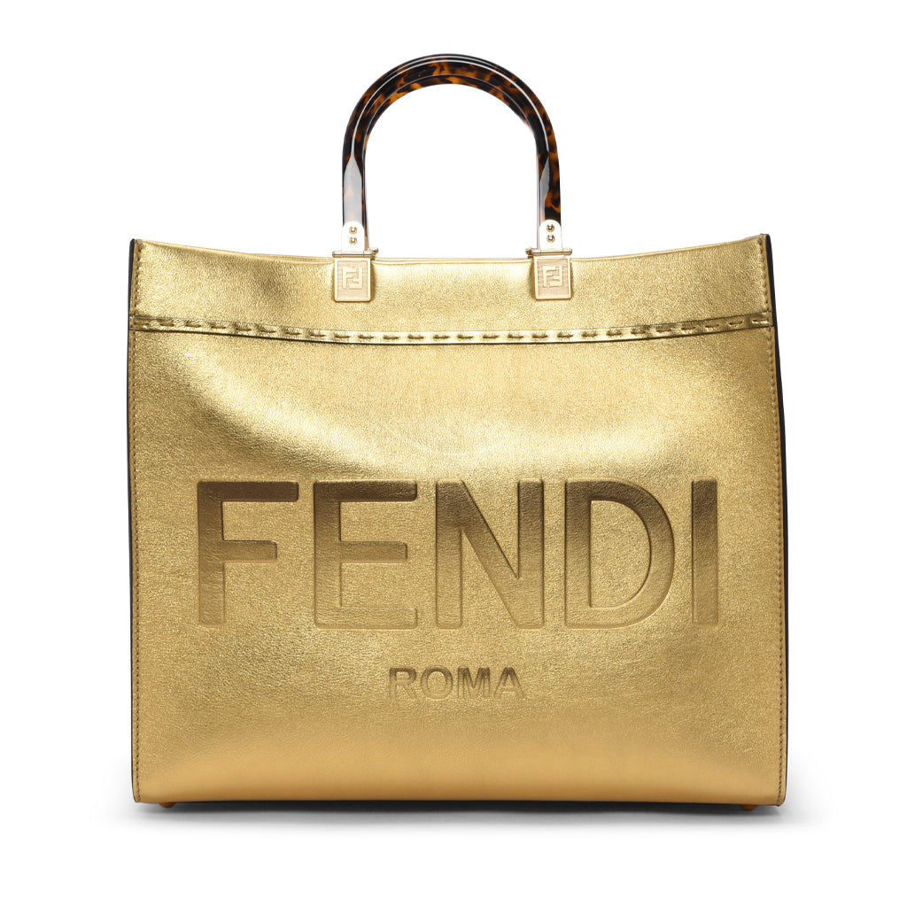 Fendi Gold Metallic Leather Medium Sunshine Tote