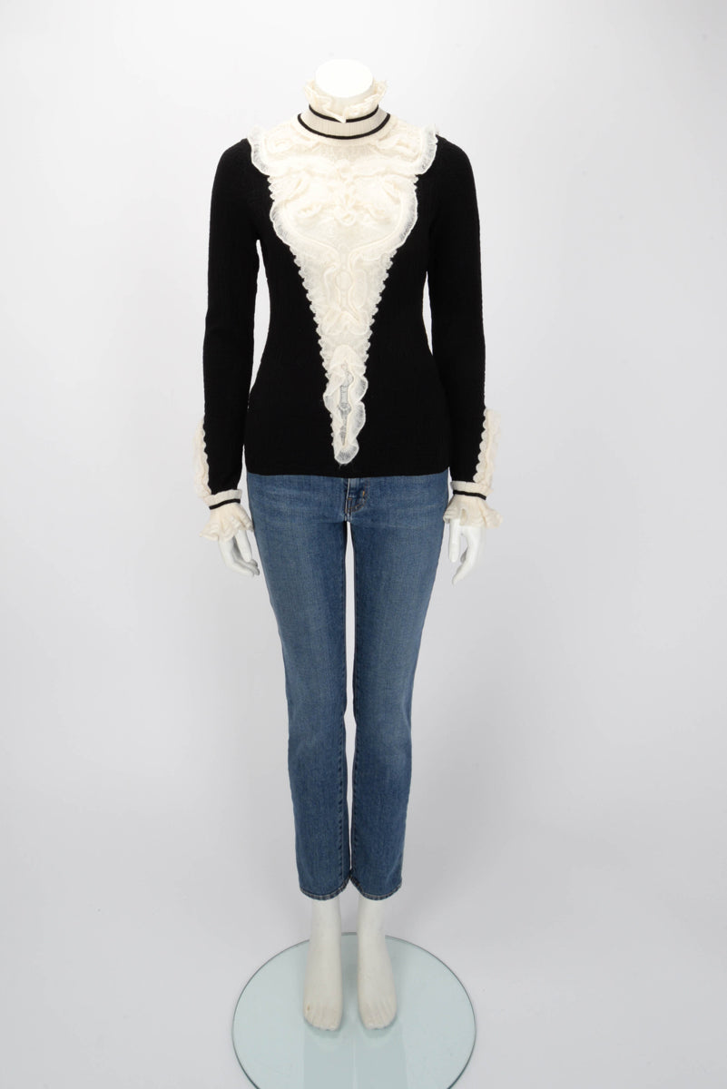 Chanel Black & White Wool Blend Paris to Salzberg Sweater FR 40
