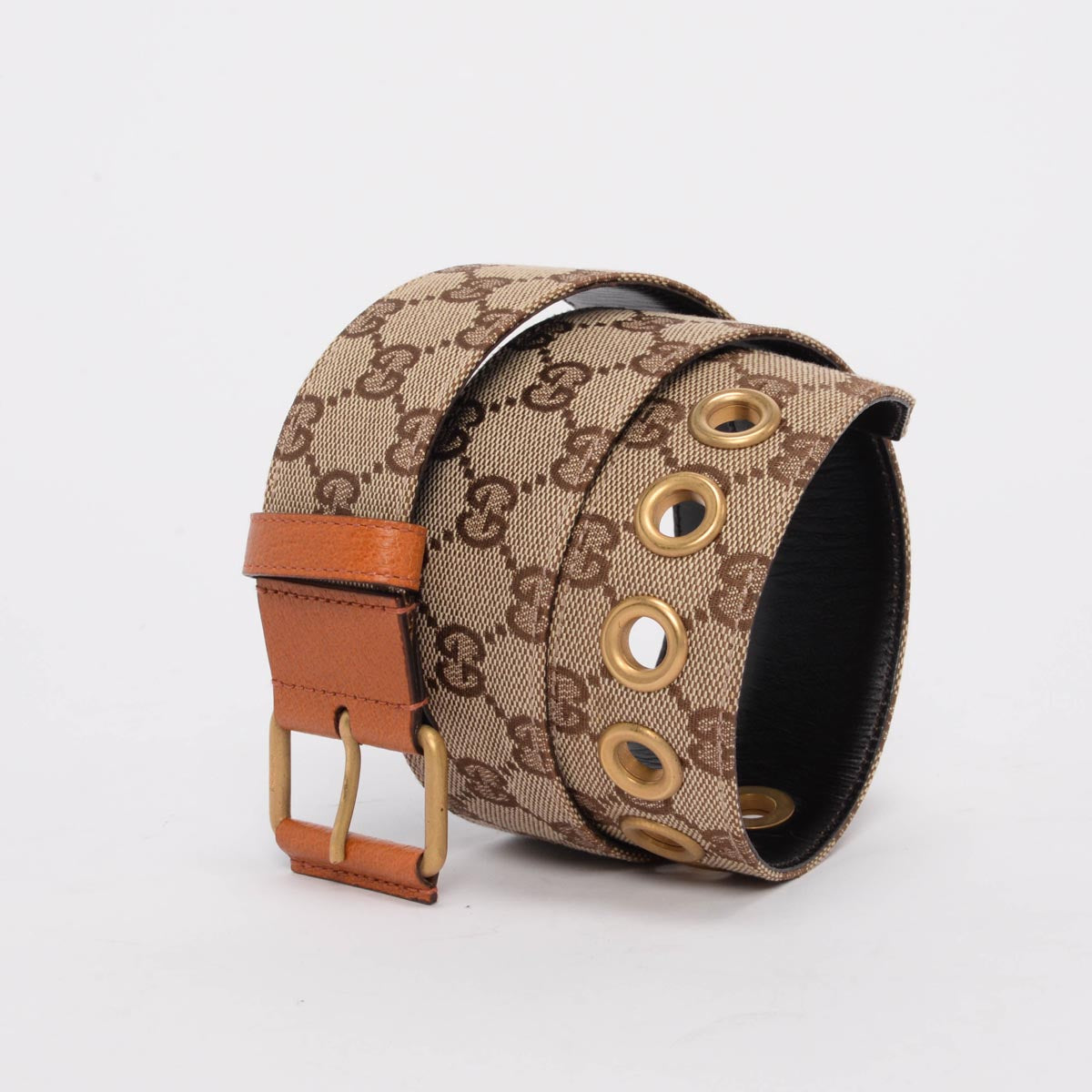 Gucci Orange Leather & GG Canvas Classic Belt