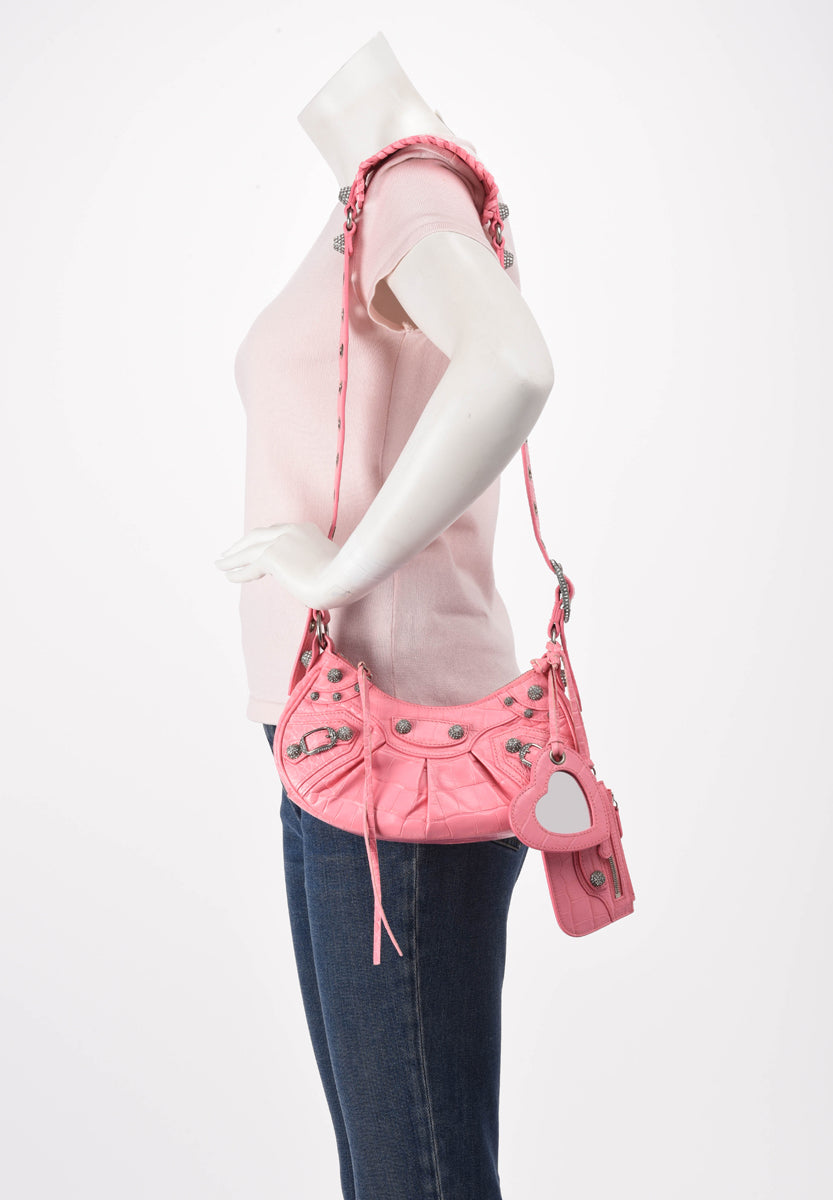 Balenciaga Pink Croc Embossed Le Cagole XS Bag