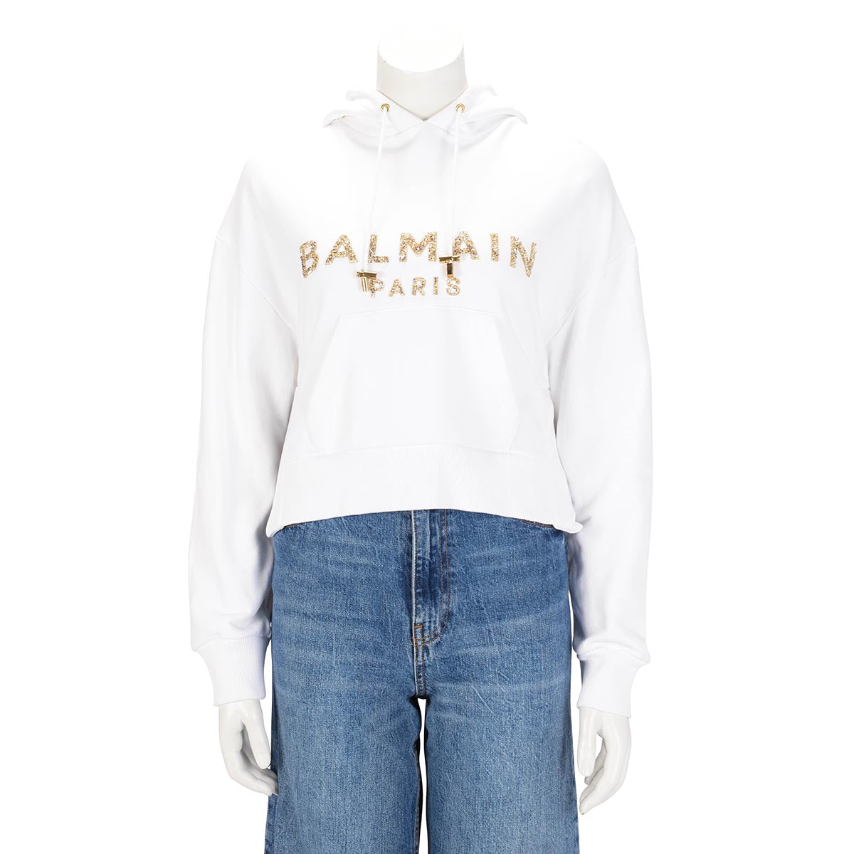 Balmain White Cotton Logo Hooded Sweater S