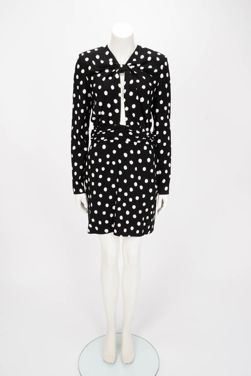 Saint Laurent Black Polka Dot Crepe Cutout Mini Dress IT 42