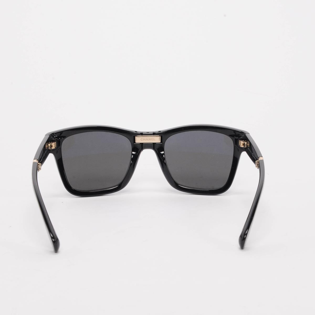 Chanel Black Acetate Square Foldable Polarized Sunglasses