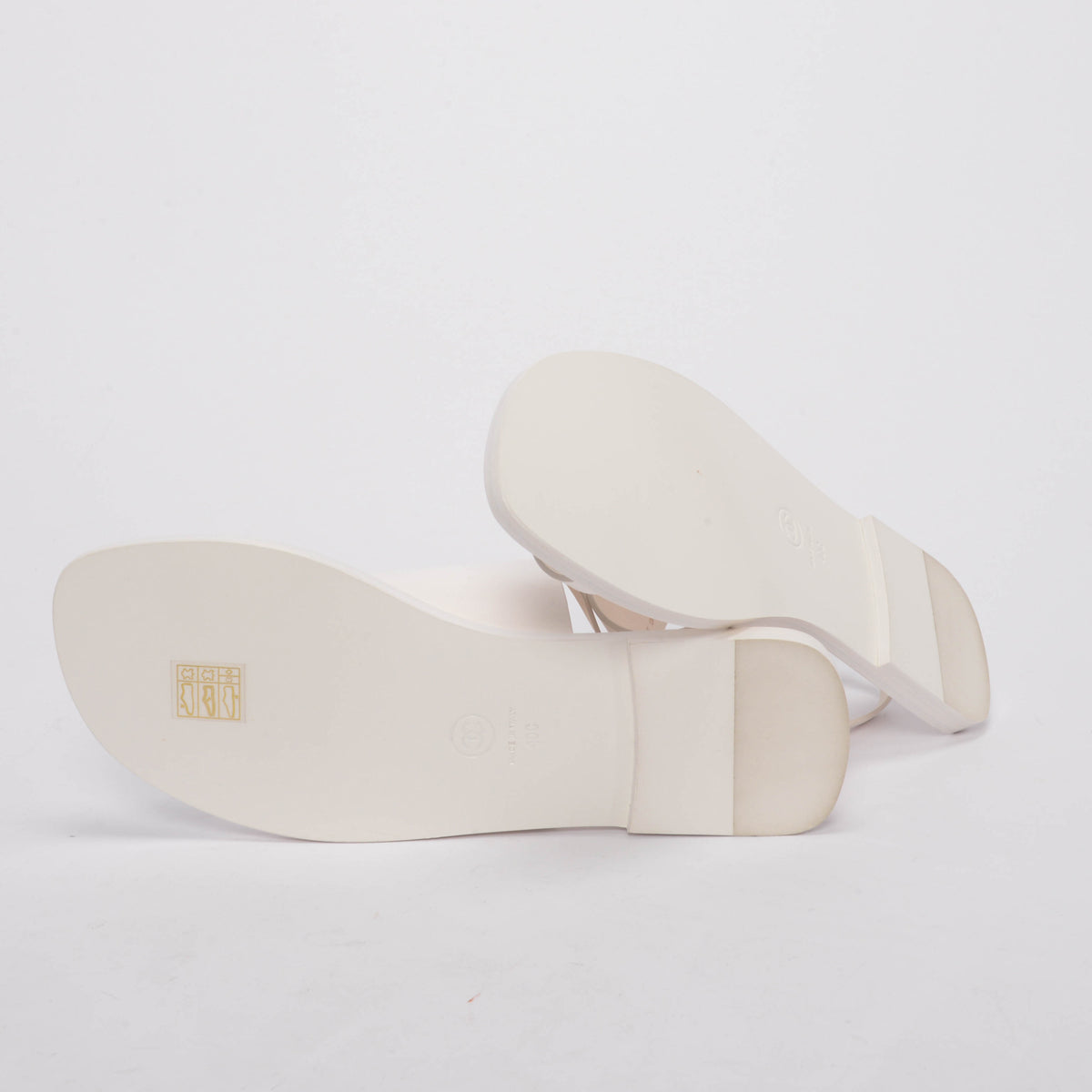 Chanel White & Gold Leather CC Strap Sandals 40