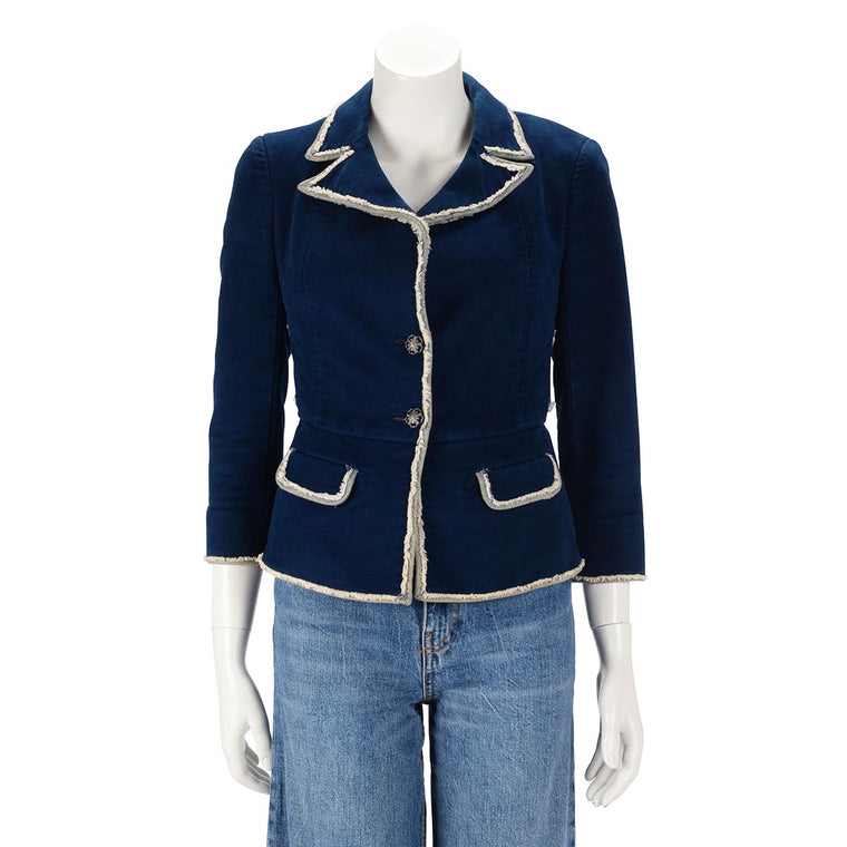 Chanel Blue Velvet Frayed Edge Corset Jacket FR 36