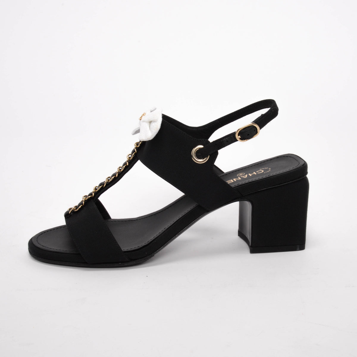 Chanel Black Grosgrain Bow CC Sandals 39