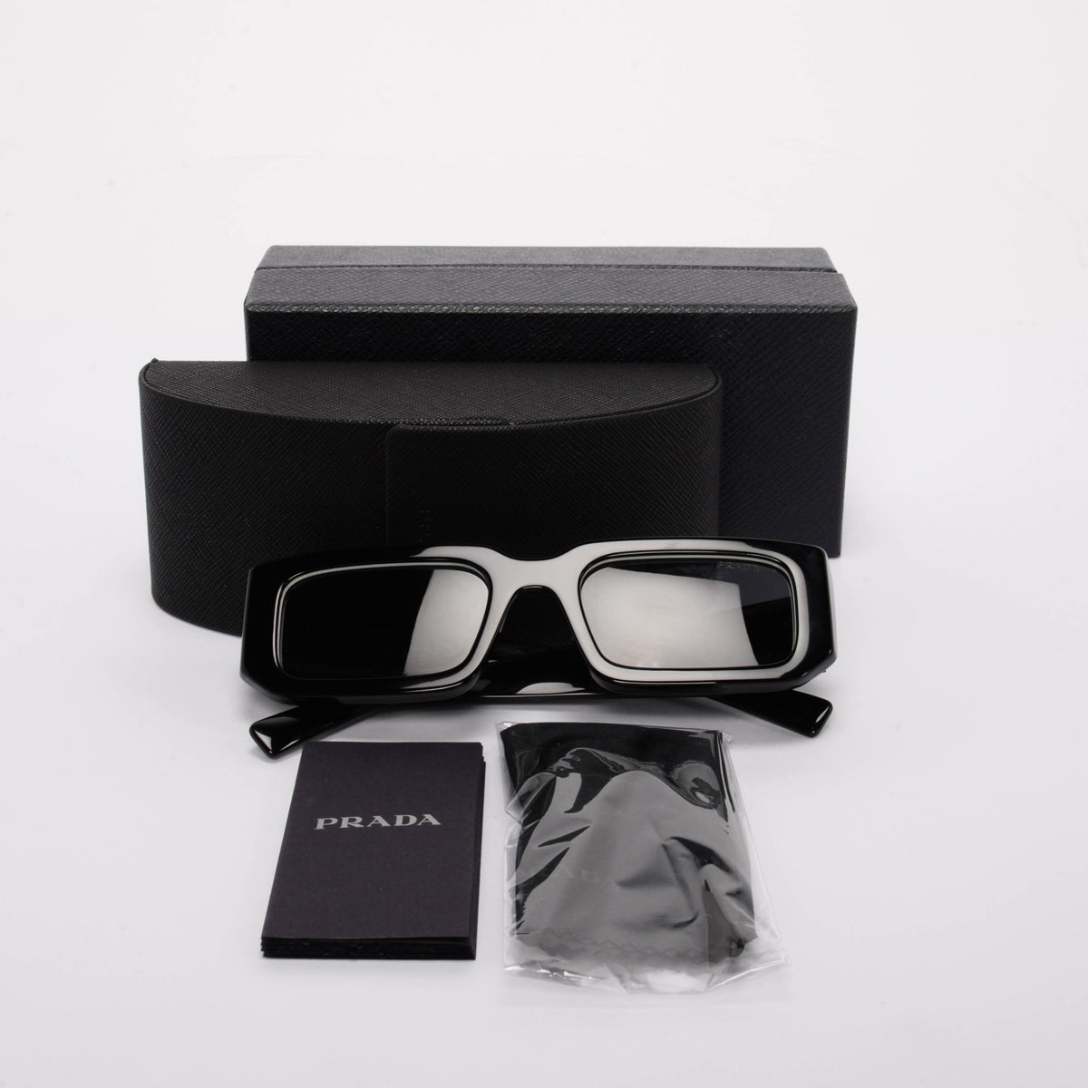 Prada Black Acetate Rectangle Symbole Sunglasses