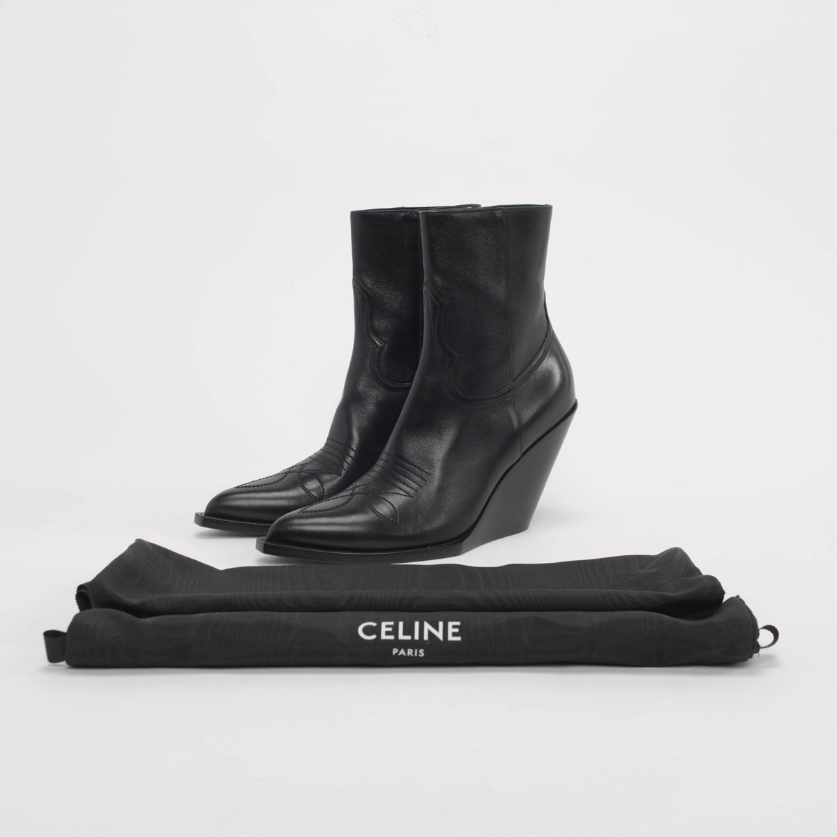 Celine Black Calfskin Moon Zipped Boots 40