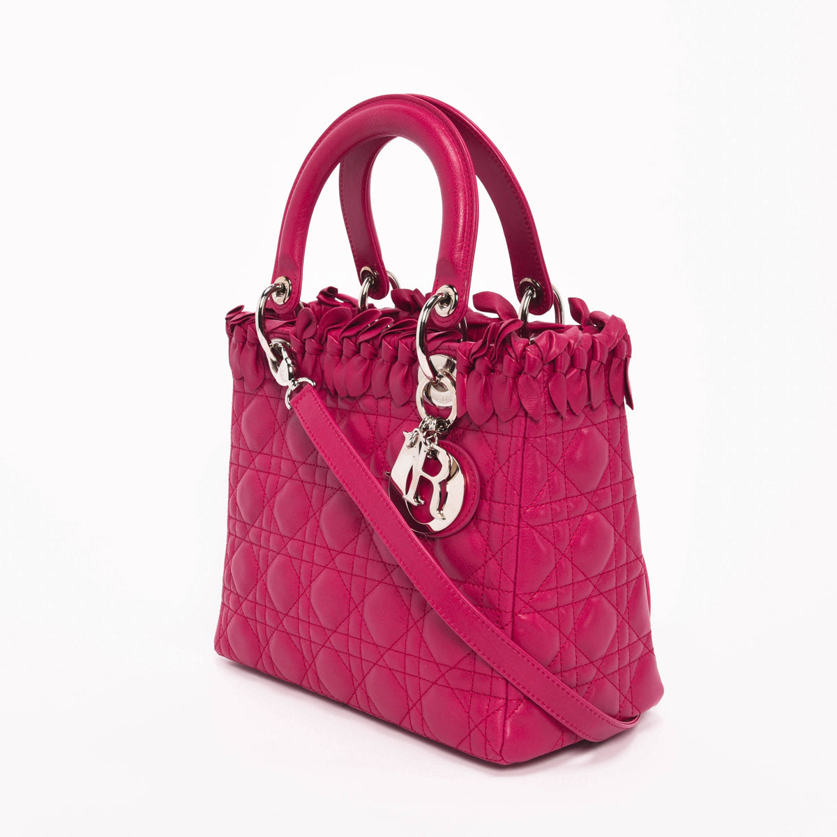 Dior Dark Pink Lambskin Cannage Medium Bow Lady Dior