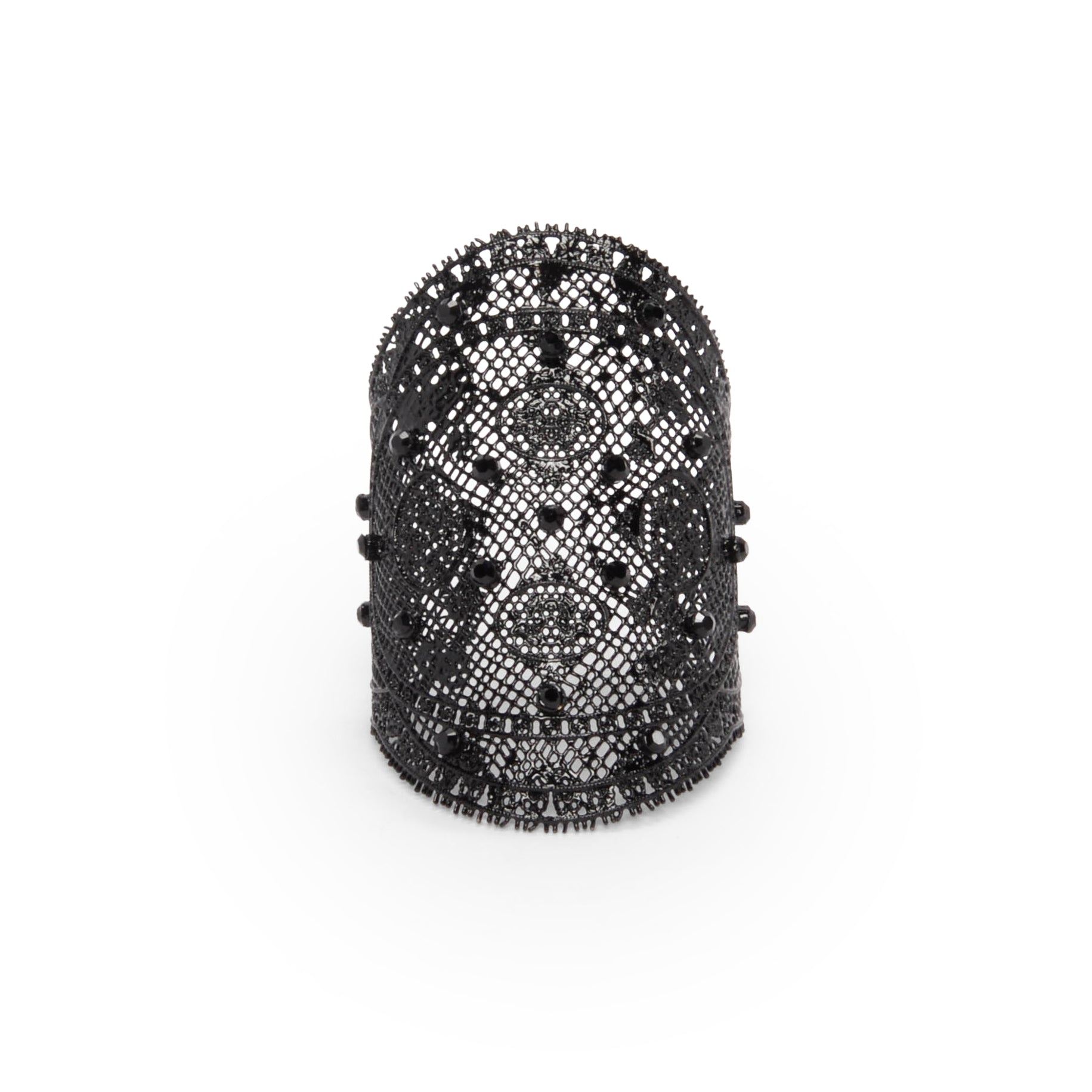 Valentino Black Metal Lace Beaded Cuff Bracelet