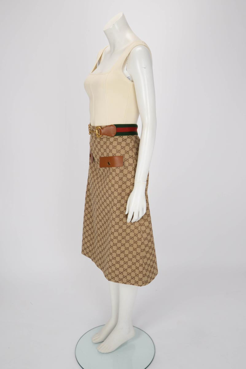 Gucci Beige GG Canvas Horsebit Web Detail Skirt IT 42