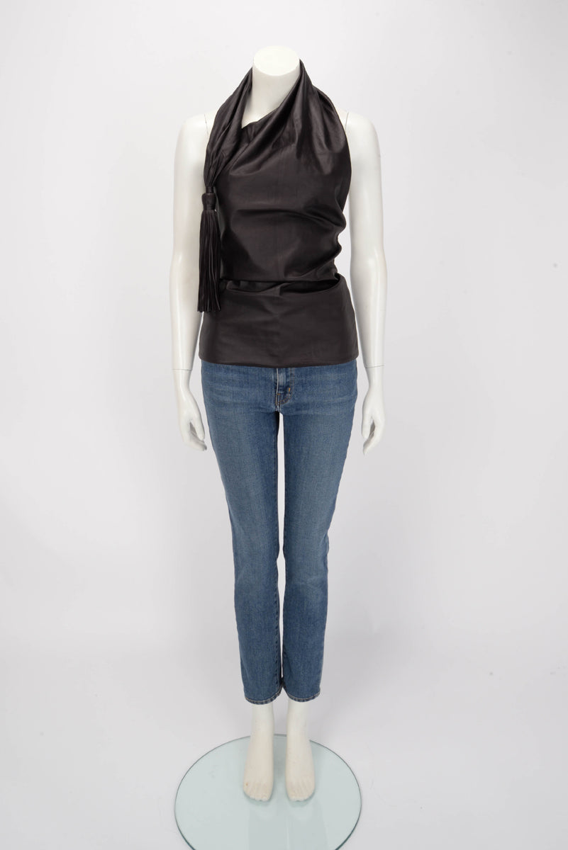 Bottega Veneta Chocolat Lambskin Tassel Halter Top IT 36