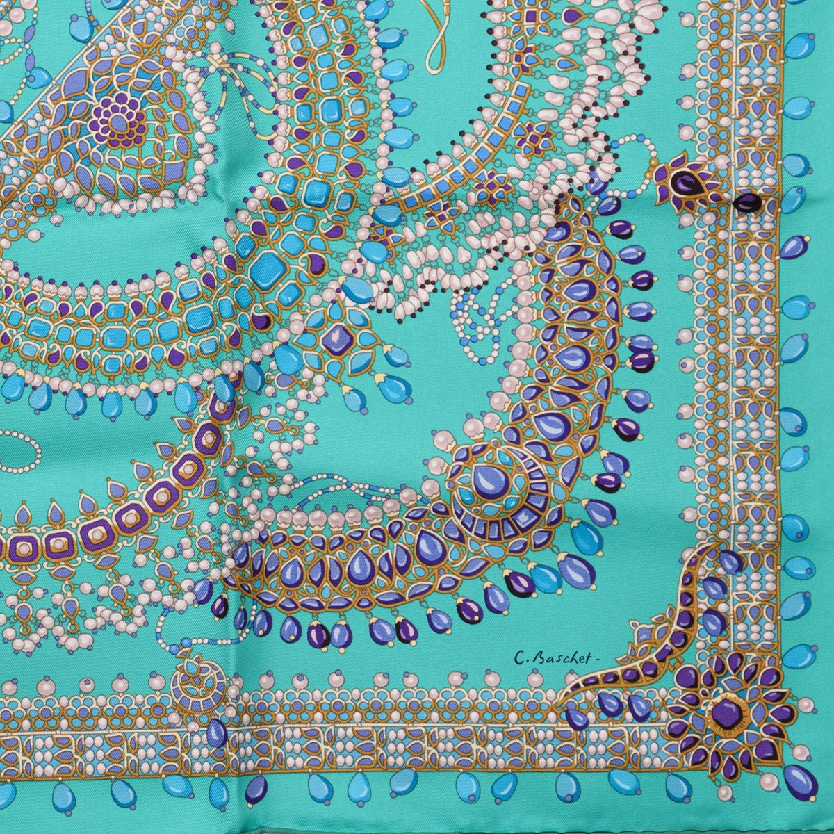 Hermes Turquoise Silk Parures des Maharajas Scarf