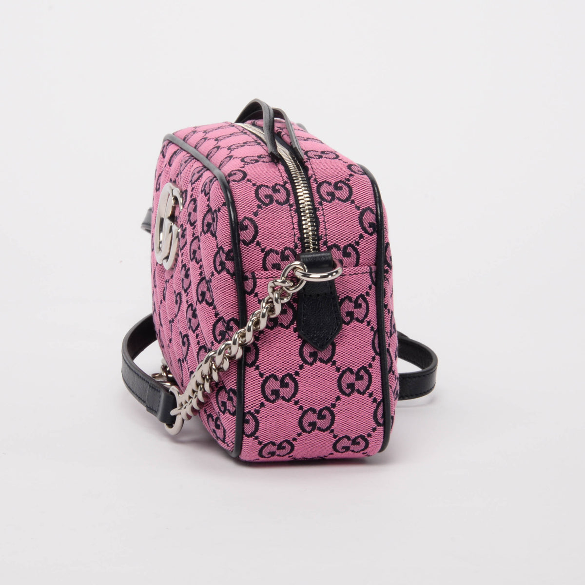 Gucci Pink & Navy GG Canvas Small Marmont Bag