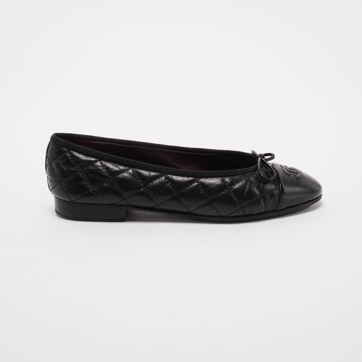 Chanel Black Aged Calfskin CC Ballet Flats 36
