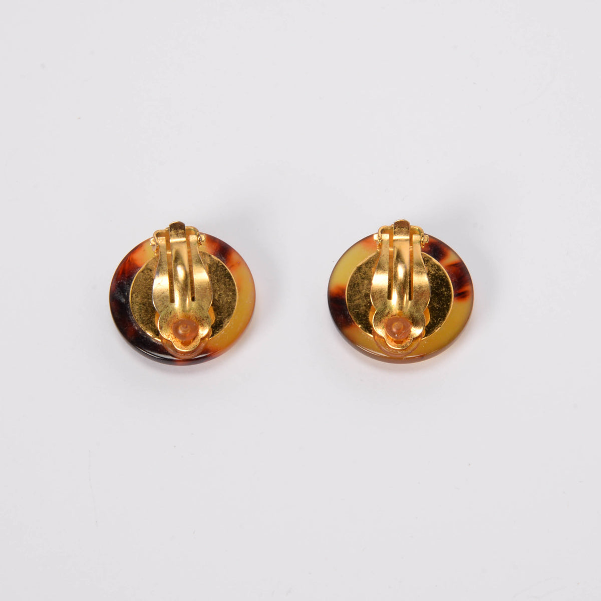 Chanel Vintage Tortoiseshell Resin CC Button Clip-On Earrings