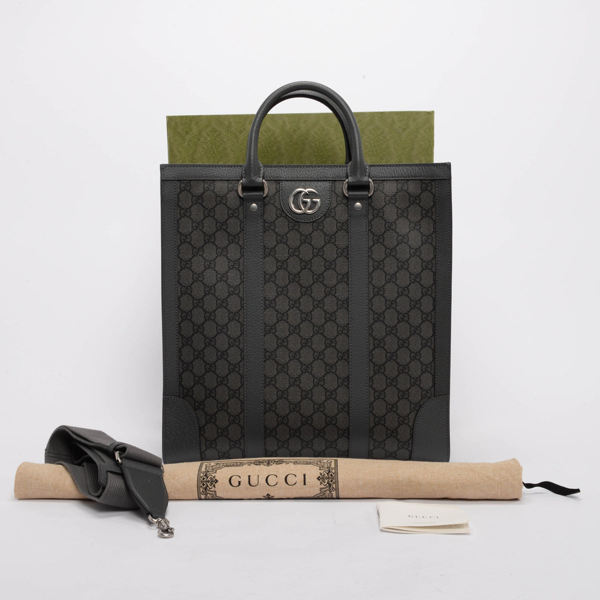 Gucci Anthracite GG Supreme Ophidia Medium Tote