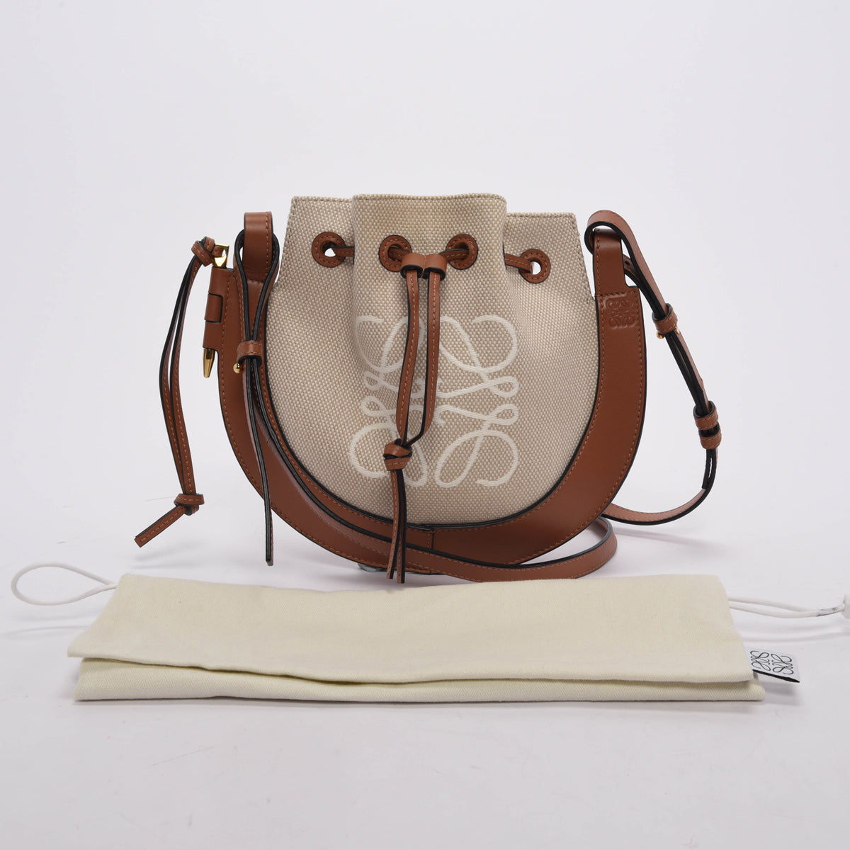 Loewe Ecru & Tan Canvas & Calfskin Horseshoe Anagram Bag