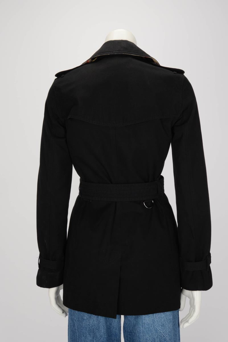 Burberry Black Cotton Kensington Short Trench Coat UK 6