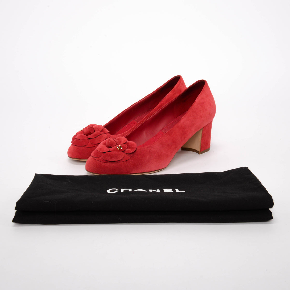 Chanel Red Suede Camellia Pumps 40.5
