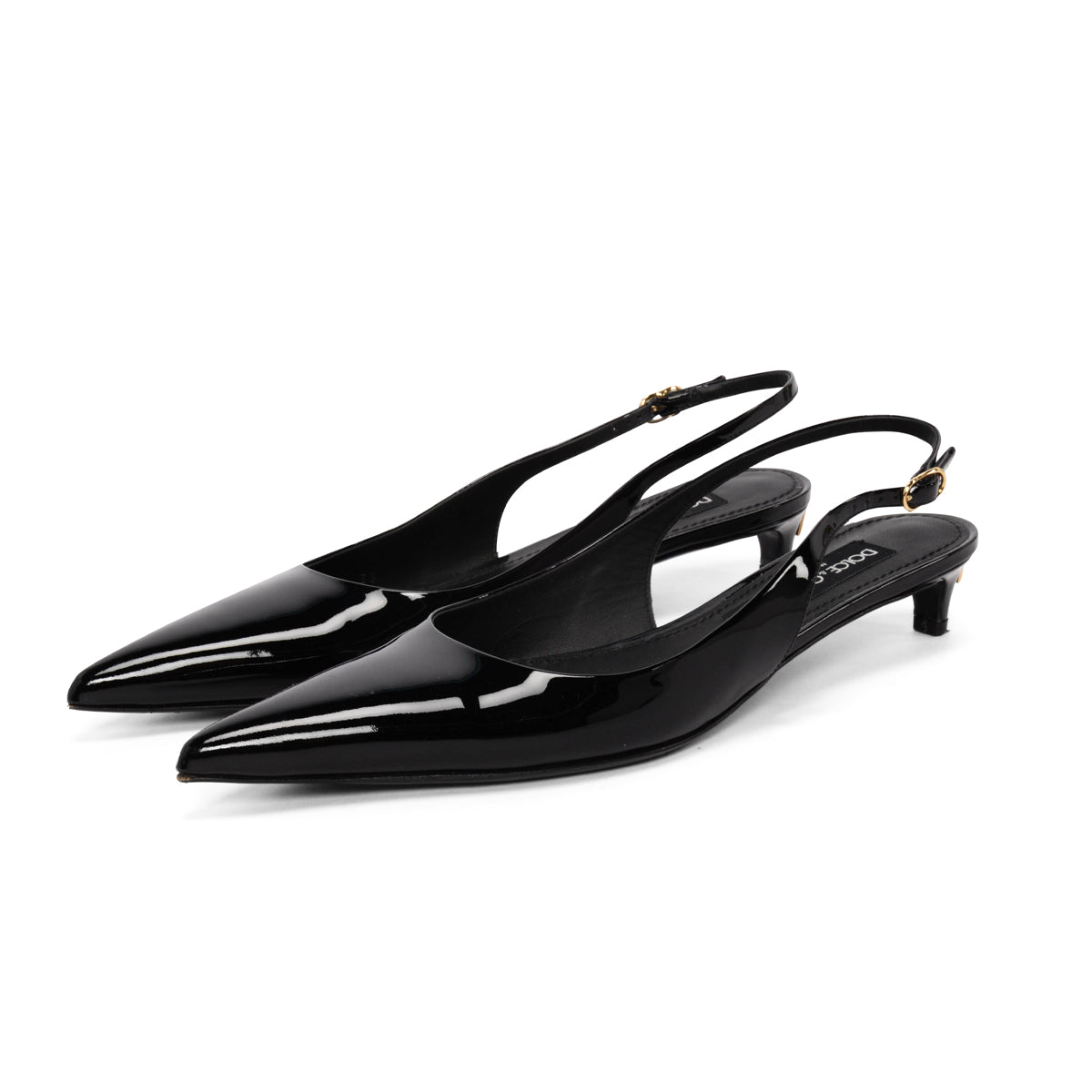 Dolce & Gabbana Black Patent DG Heel Slingback Pumps 39