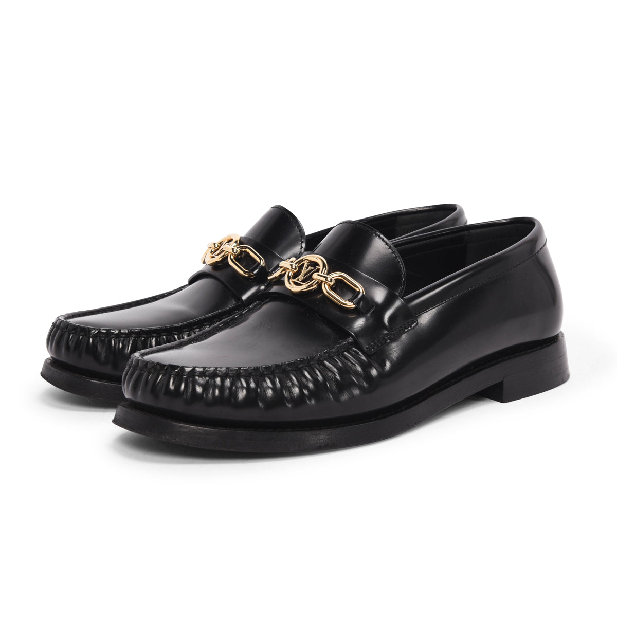 Louis Vuitton Black Hi-Shine Chess Loafers 36